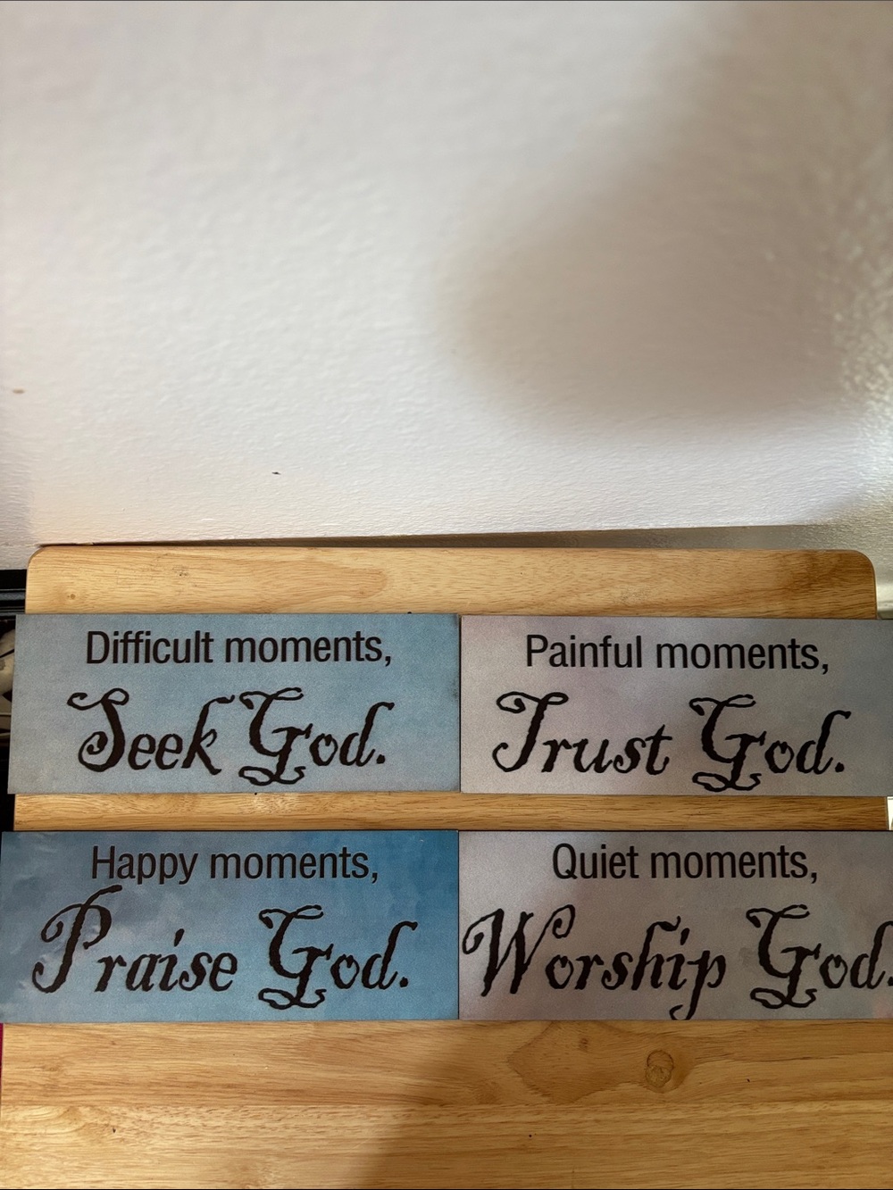 Seek, Trust, Praise, Worship God Wall Plaque - Inspirational Blue/Gray Set
